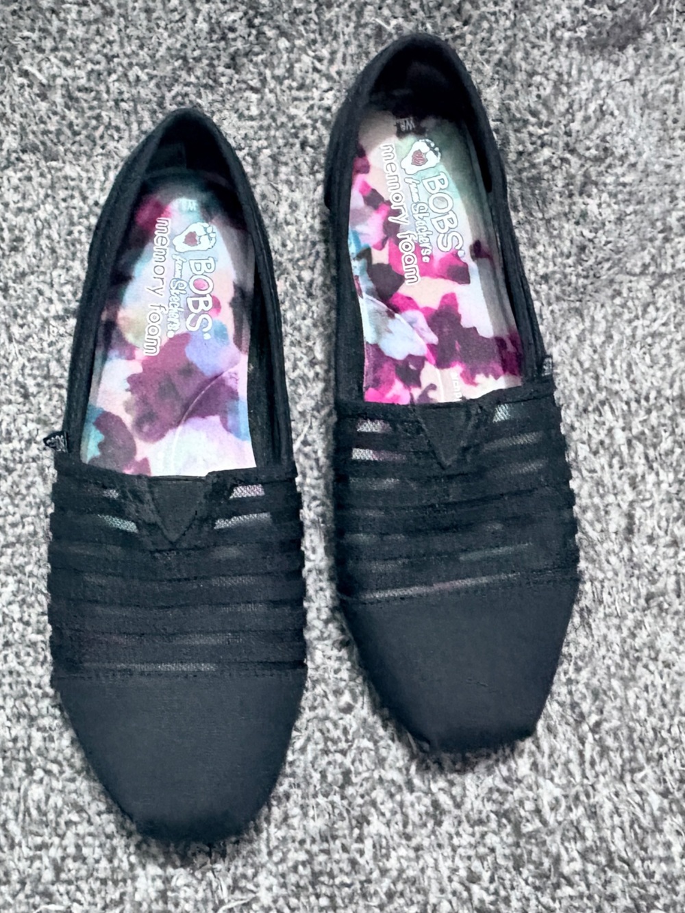 Skechers BOBS Plush Adorbs Womens Slip On Flats Black Memory Foam Size 8.5